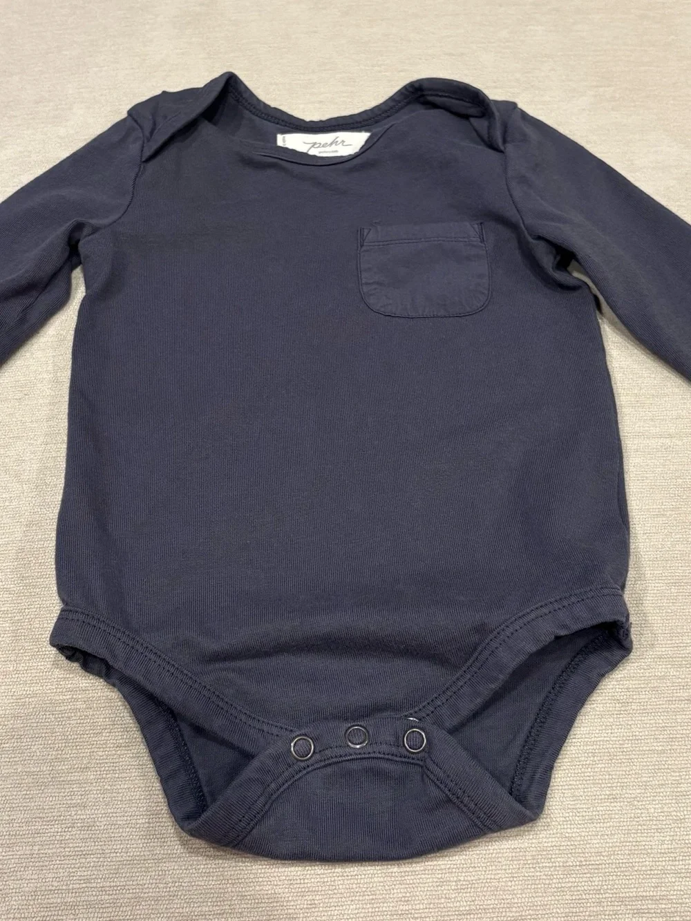 Pehr Stripes Away Ink Blue Gray Overall with Ink Pocket Bodysuit 12-18